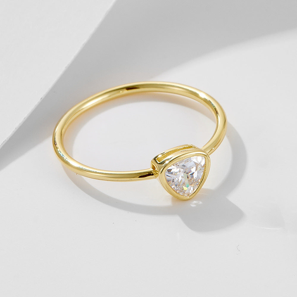Geometric Triangle Single Zircon Ring 925 Silver Plated 14k Gold Zircon Ring