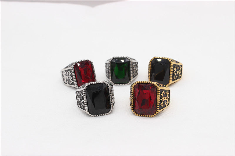 Planderful Everyday Genie Titanium Steel Ring For Men And Women Unisex Cross Gemstone Jewelry With Protection Symbol