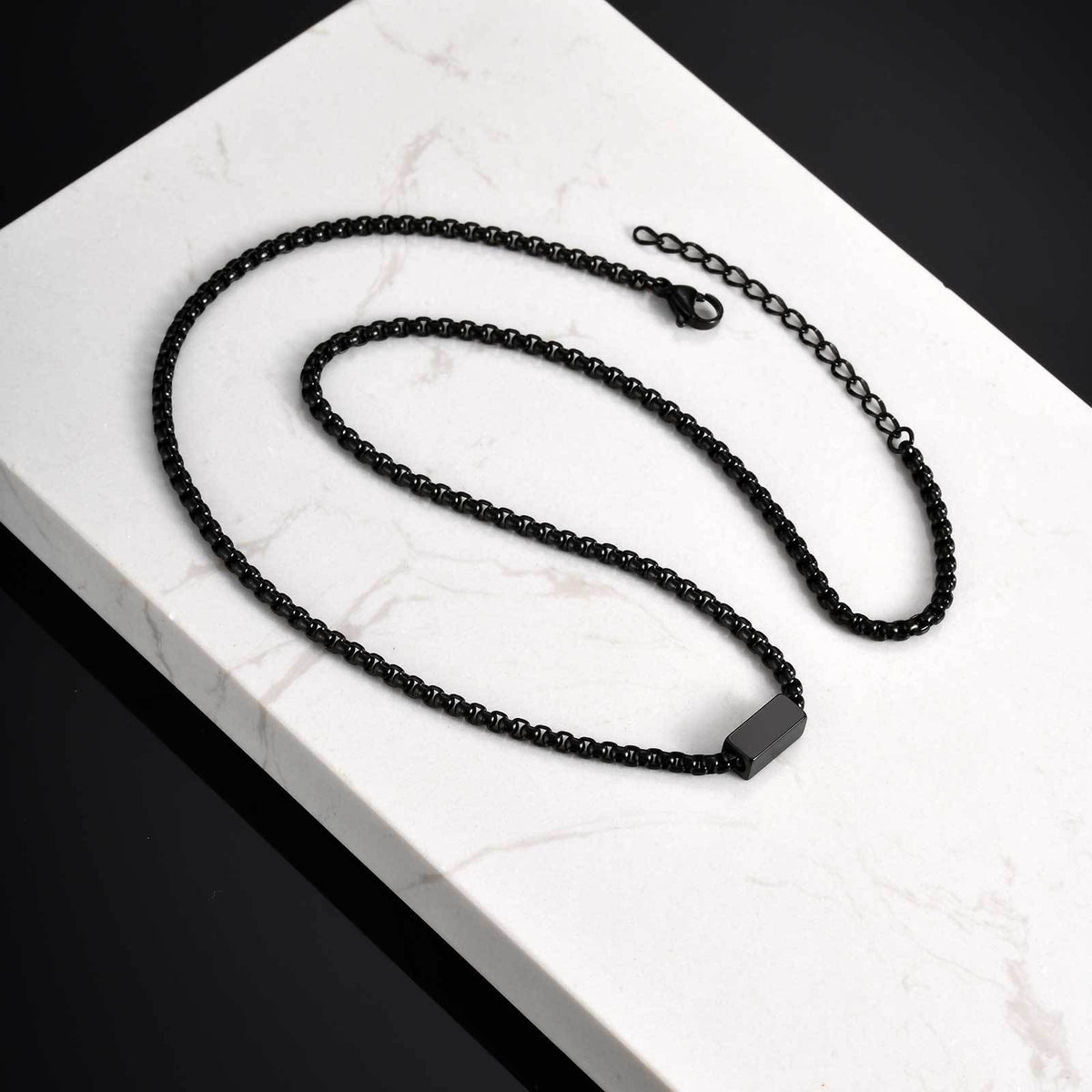 Men's Stainless Steel Square Pearl Chain Square Necklace