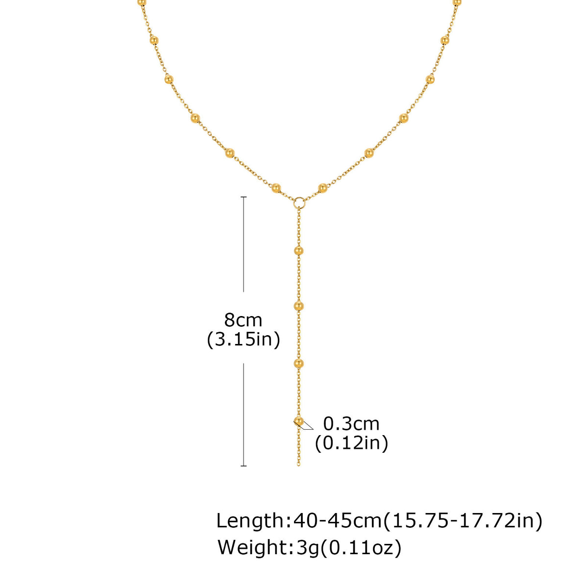 Stainless Steel Bead Chain Y-Shaped Gold Necklace Women's