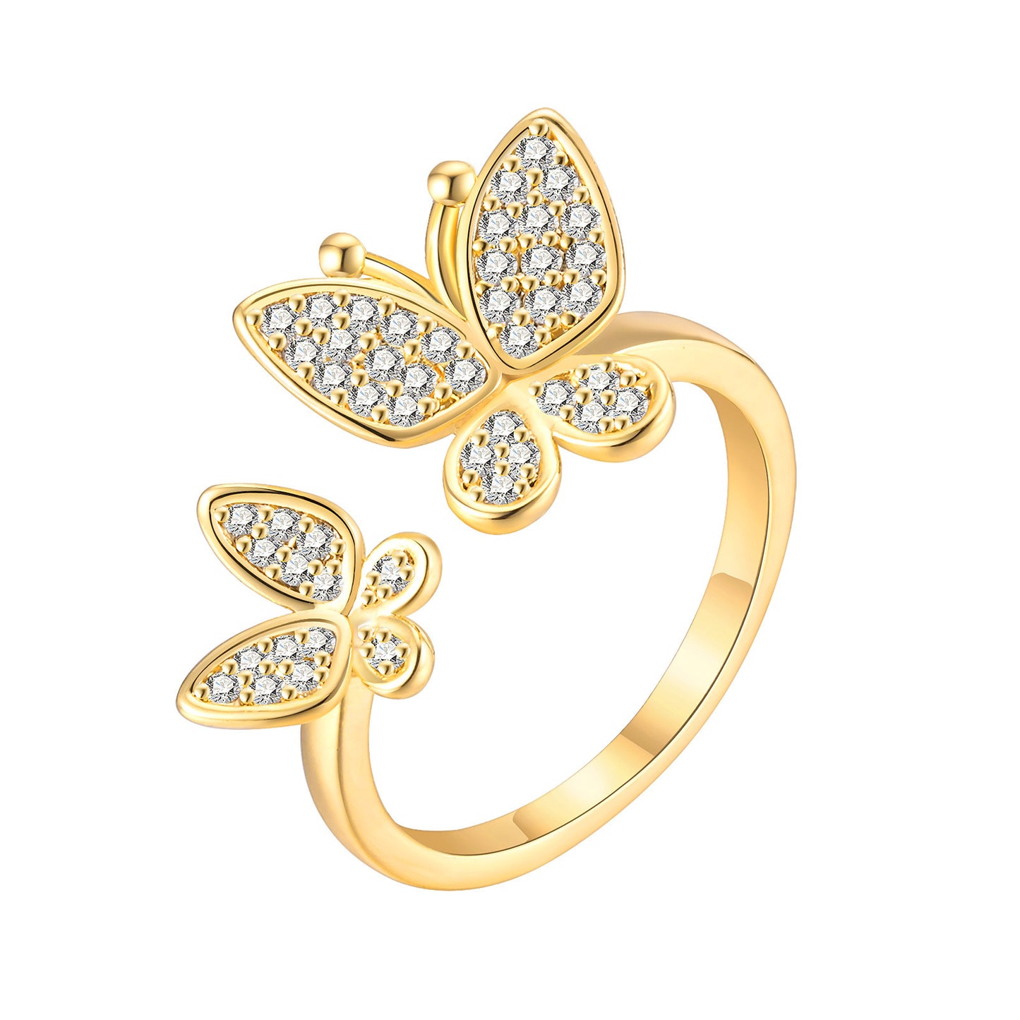 Copper Zircon Butterfly Open Ring Personalized Gold Jewelry