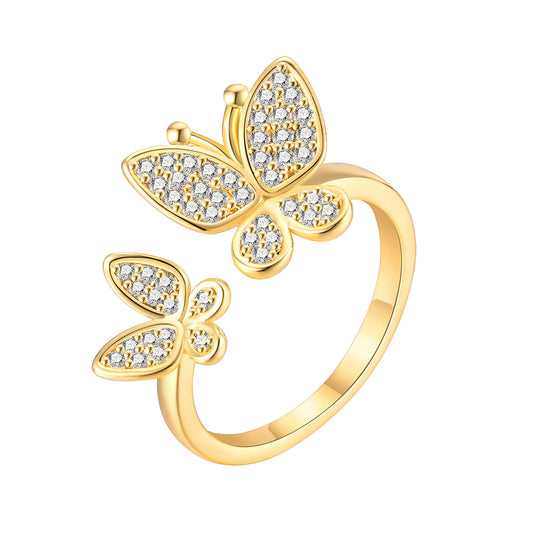 Copper Zircon Butterfly Open Ring Personalized Gold Jewelry