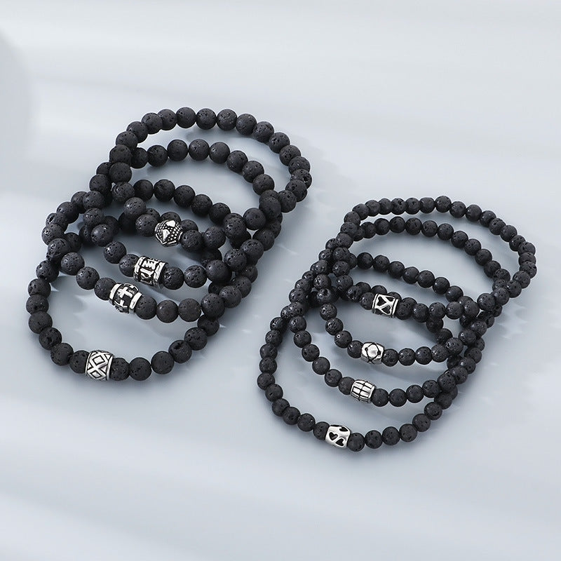 Planderful Genie Beaded Volcanic Stone Men Bracelet