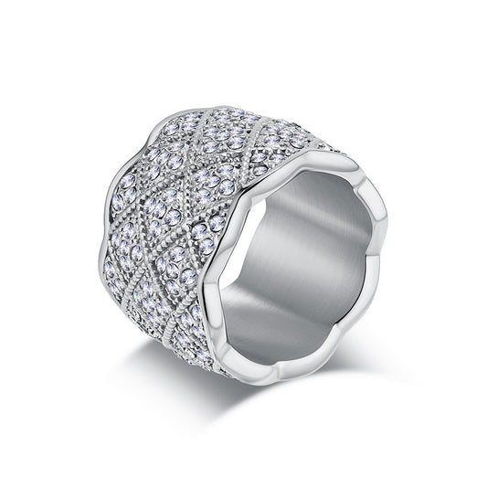 Planderful Unisex Zircon Ring Mesh Stainless Steel Gold Plated Light Luxury Fashion