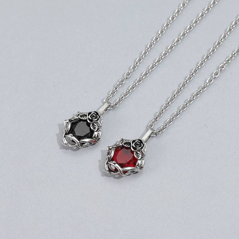 Planderful Jewelry Dark Thorns Rose Ruby Necklace