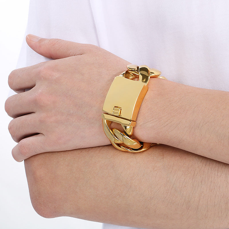 Mens Bold Stainless Steel Cuban Chain Bracelet Planderful