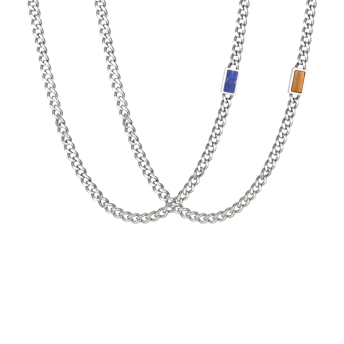 Stainless Steel Grinding Chain Square Tiger's Eye Stone Shape Sense Cool Sa Necklace