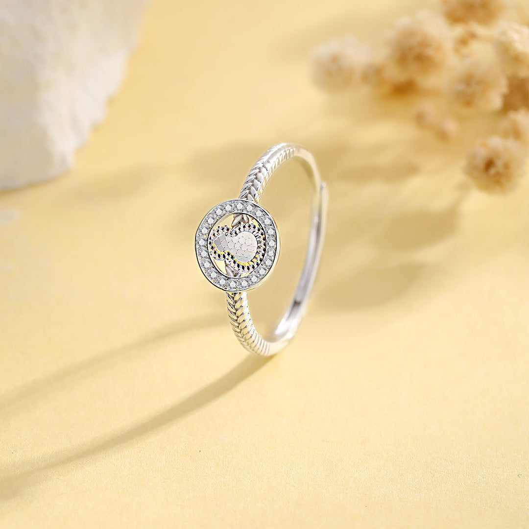 Planderful S925 Sterling Silver Crushed Ice Gourd Ring For Women Adjustable Open Fit