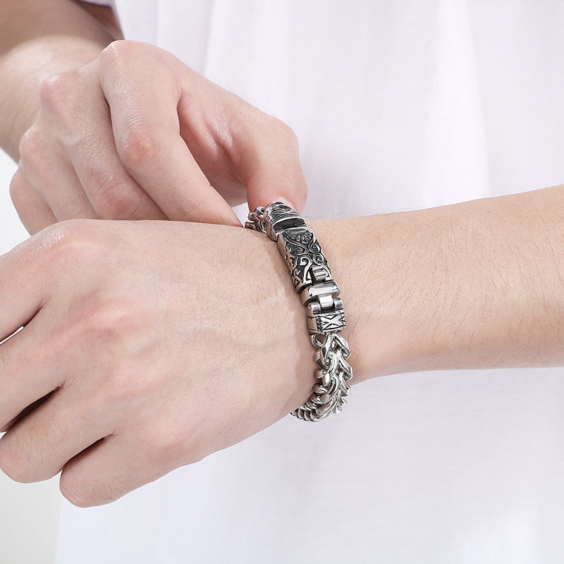 Planderful Mens Bracelet 18K Gold Plating Punk Totem Buckle