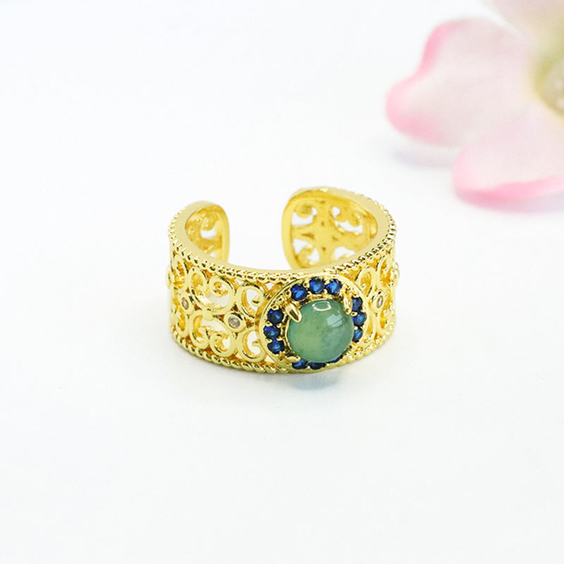 Blue Water Jadeite Open-Front Ring