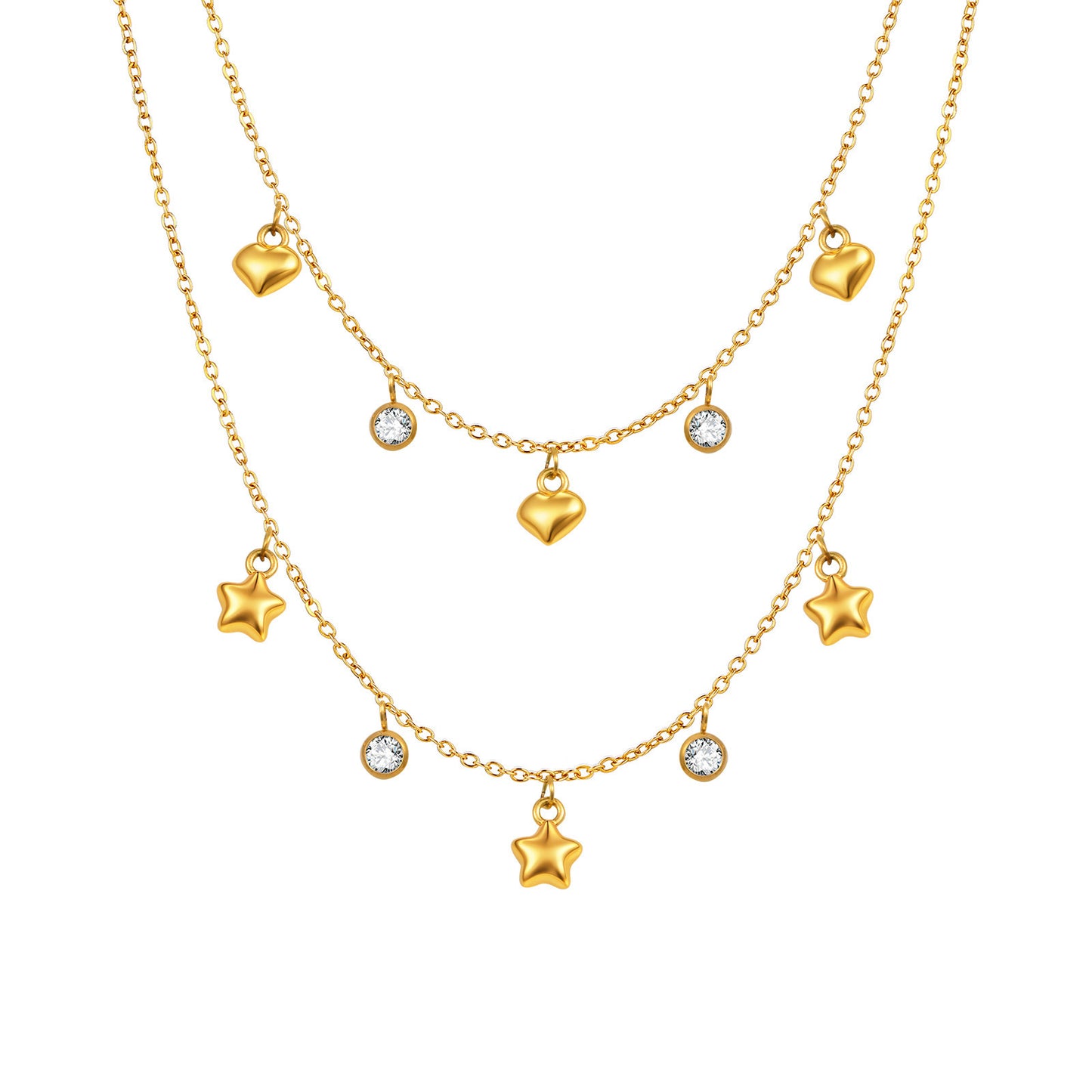 Women's Style Necklace Stainless Steel Flat Cross Chain Zircon Five-Pointed Star Heart