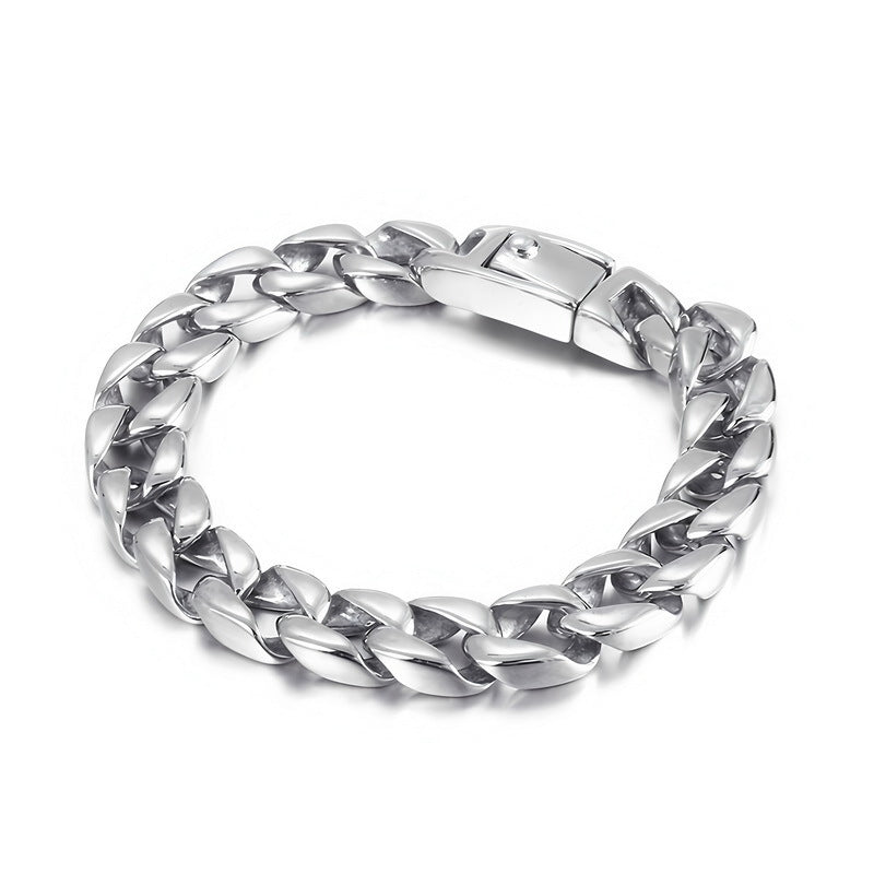 Minimalist Polished Bracelet Glossy Cuban Chain Spring Snap Stainless Steel Men's Bracelet