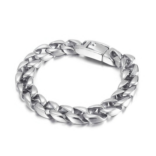 Minimalist Polished Bracelet Glossy Cuban Chain Spring Snap Stainless Steel Men's Bracelet