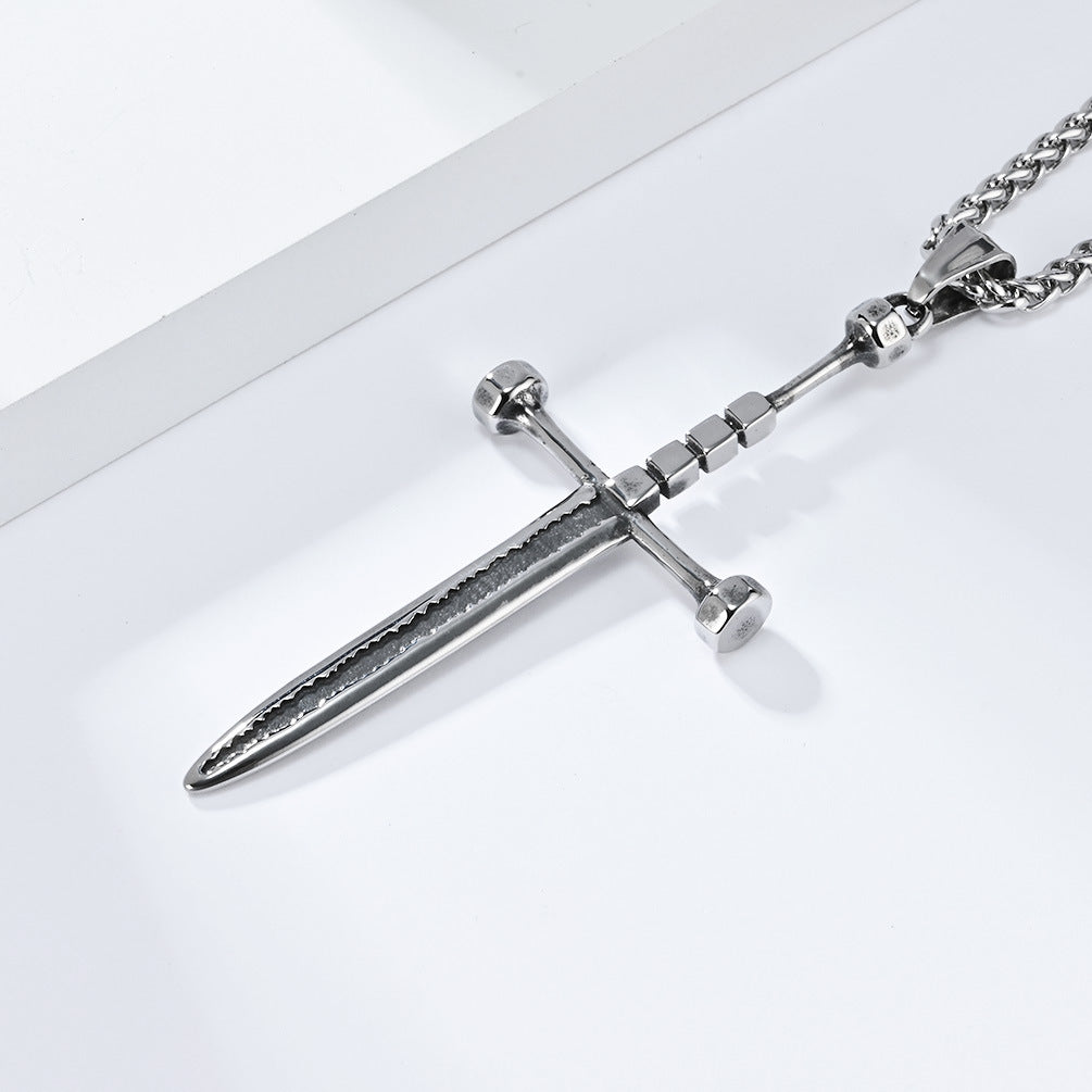 Planderful Double Bladed Cross Sword Necklace For Men Retro Self Defense Pendant Chain