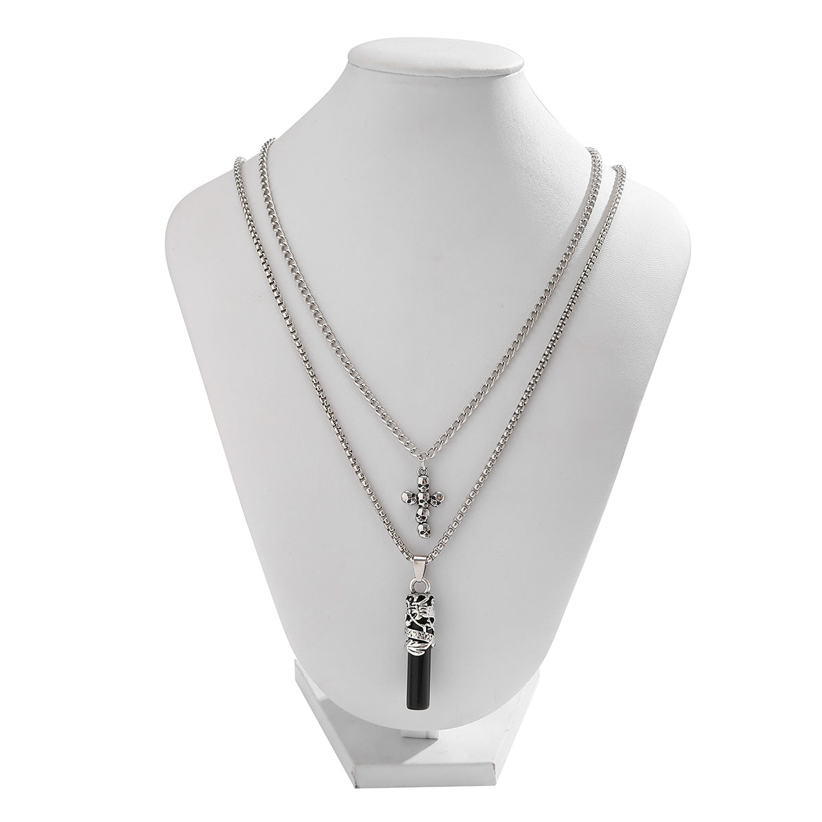 Unique Boho Style Crystal Cross Pendant Necklace with Geometric Tassel Embellishment