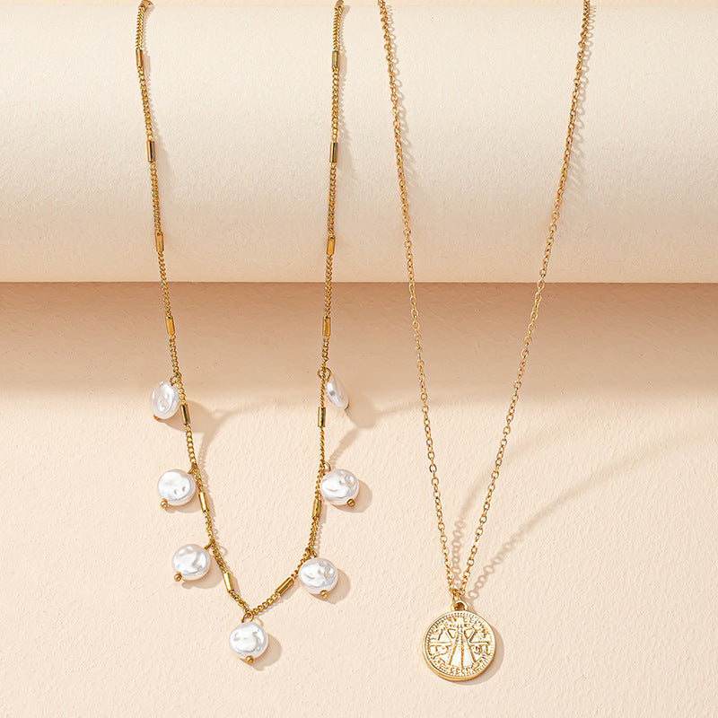 Exquisite Double Layered Pearl Necklace with Light Luxury Gold Chain