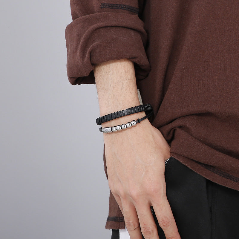 Planderful Men Punk Bracelet Magnetic Buckle Leather Rope