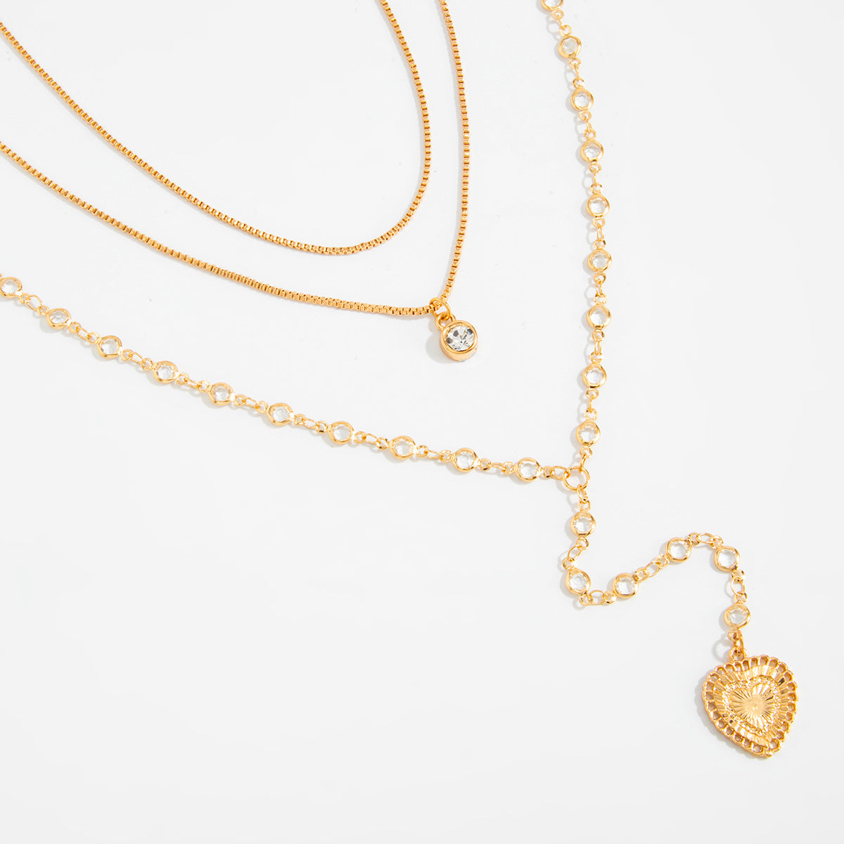 Thin Cha Stacked With Long Love-Shaped Necklaces Retro French Micro-Inlaid Zircon Collarbone Necklace