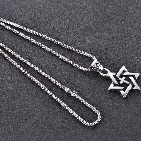 1. Planderful Men's Titanium Steel Necklace With Hexagram Cross Pendant Retro Hip Hop Style Gift