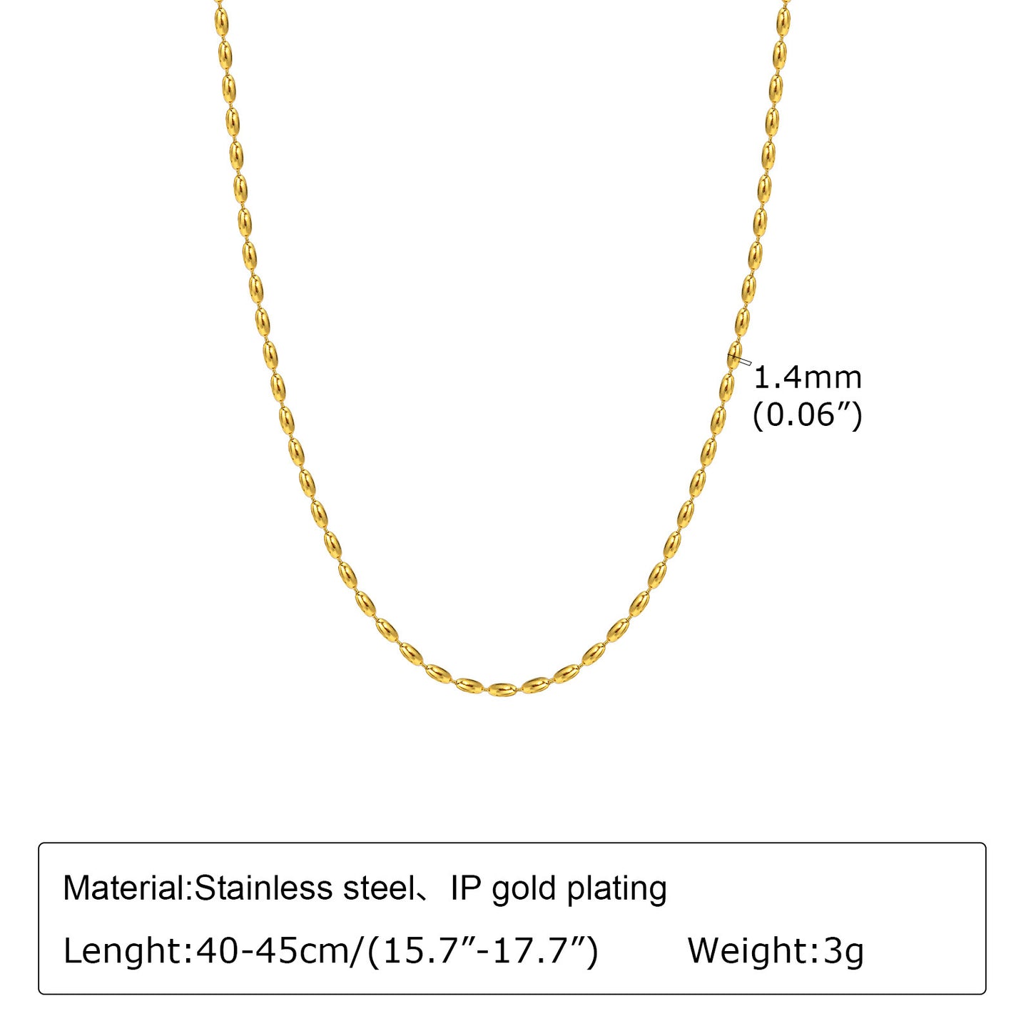 Stainless Steel Bead Necklace Ladies Rugby Gold Accessories