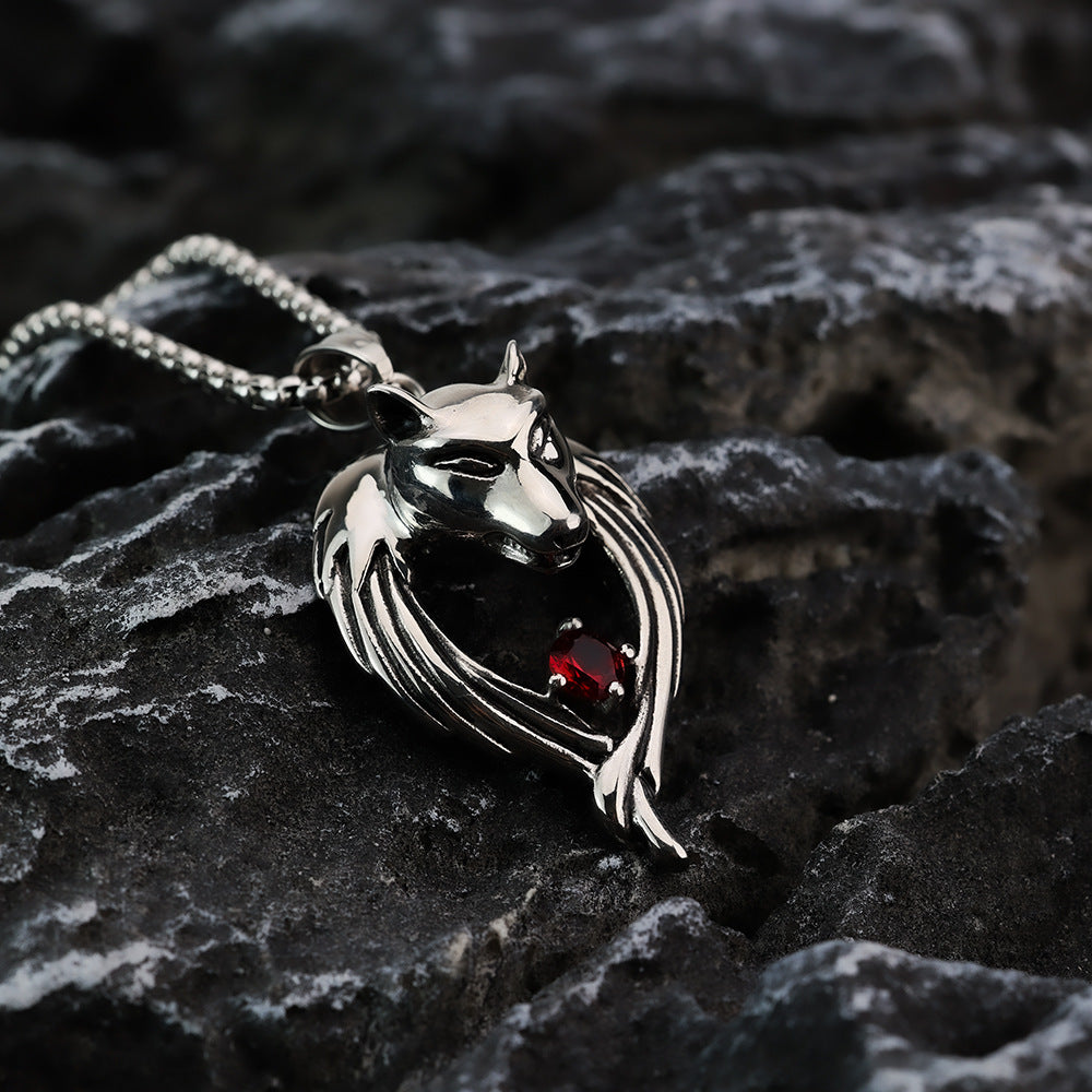 Vintage Men's Stainless Steel Wolf Head Pendant Necklace