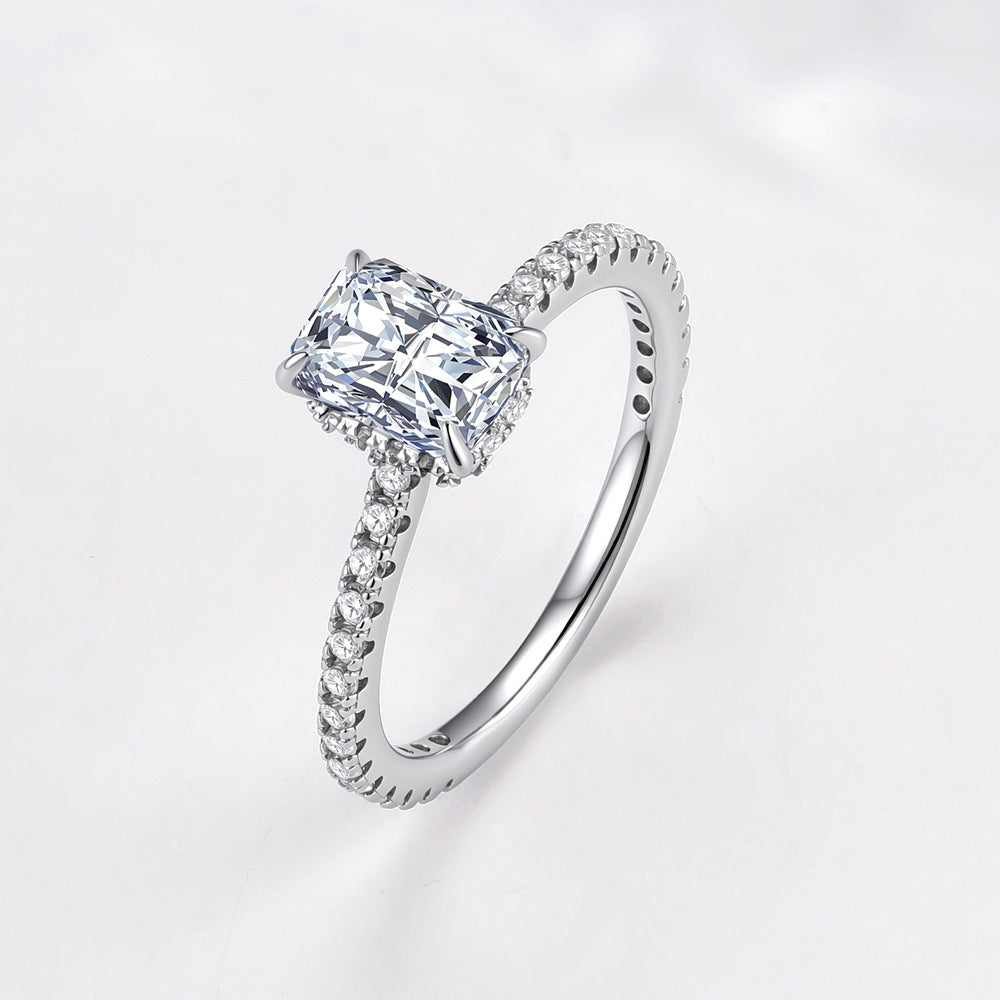 925 Sterling Silver Four-Claw 1 Carat Moissanite Marriage Proposal Wedding Ring Jewelry Ring