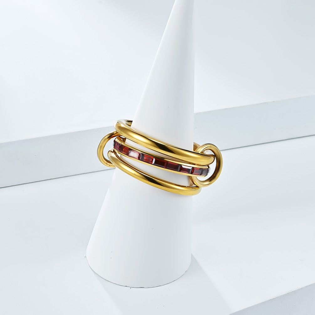 Zircon Stacking Ring Three Layer Design By Planderful Shop For Women Titanium Steel Plated 18K Gold Elegant Luxurious