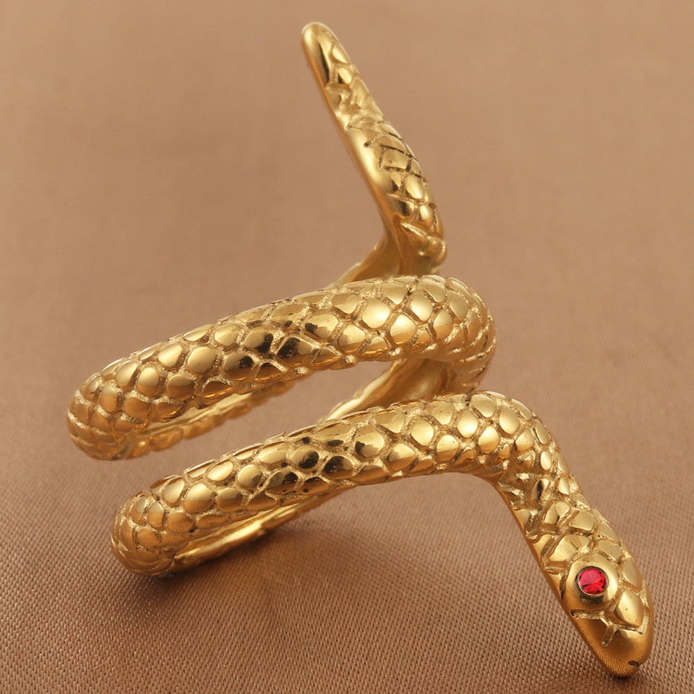 Retro Trendy Men's Titanium Steel Snake Ring - Personalized Animal Accessory
