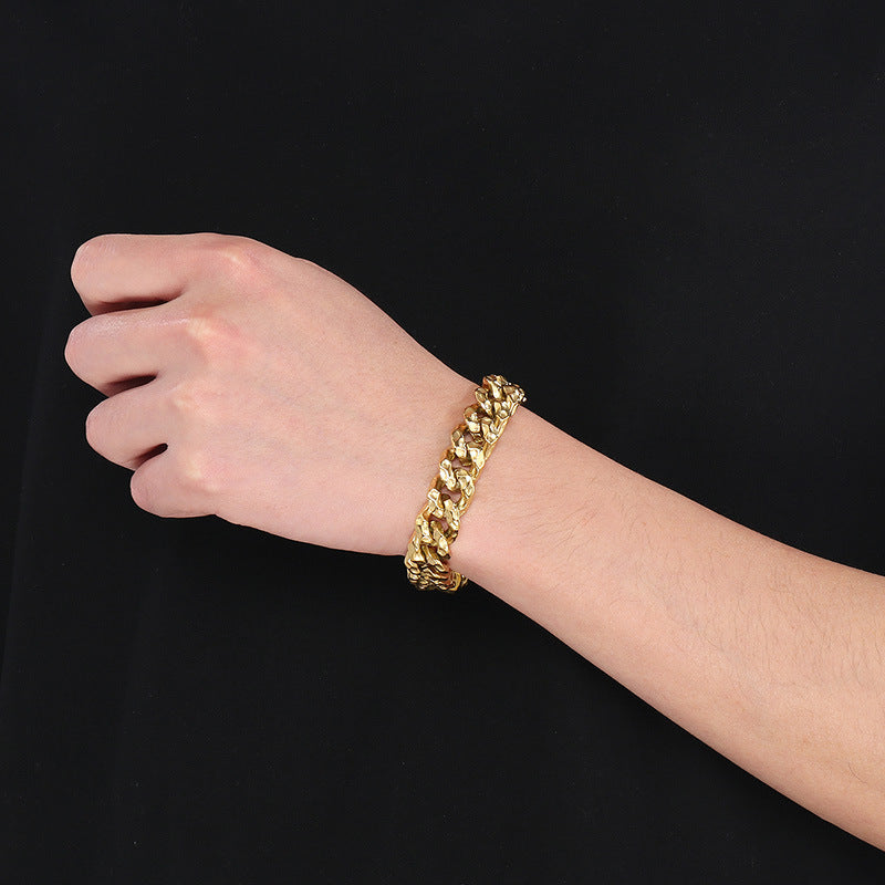 Planderful Beating Pattern Cuban Chain Men Bracelet