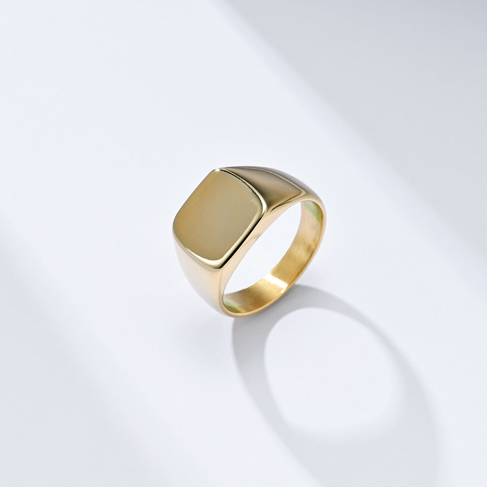Planderful Stainless Steel Signet Ring For Men Glossy Square Geometric Design Durable Everyday Jewelry