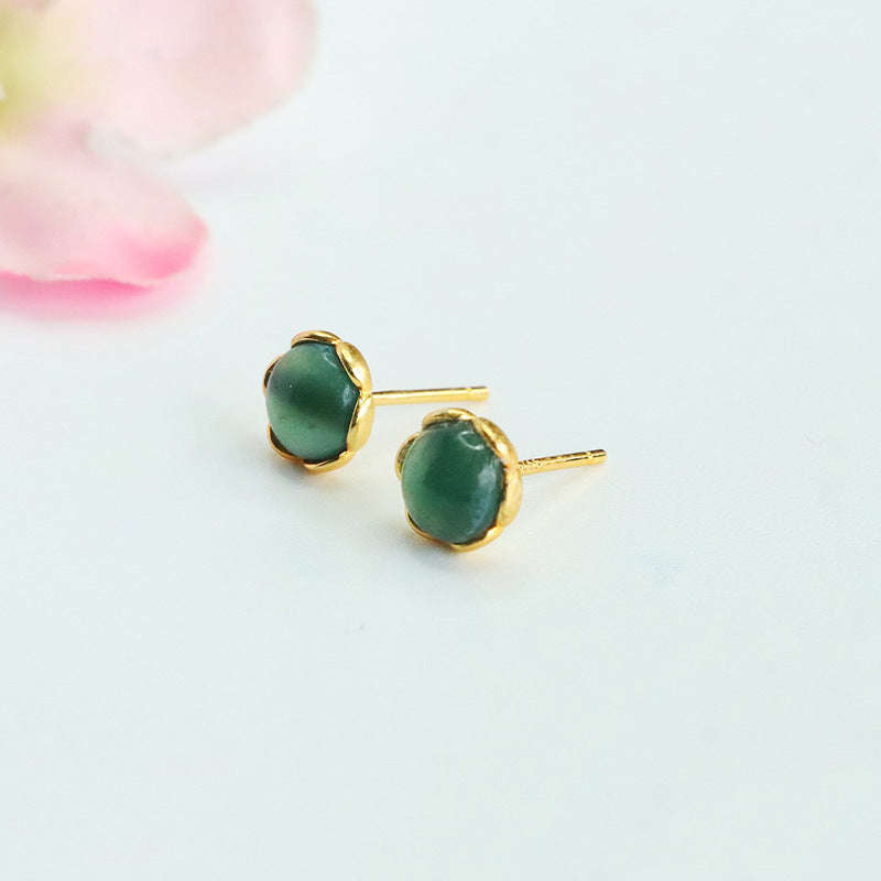 Blue-Water Jadeite Bud 925 Silver Stud Earrings
