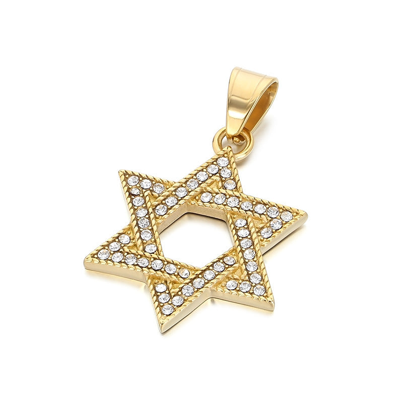 Dance Sweater Chain Pendant, Street Studded With Diamond Hexagram Stainless Steel Men's Pendant Necklace