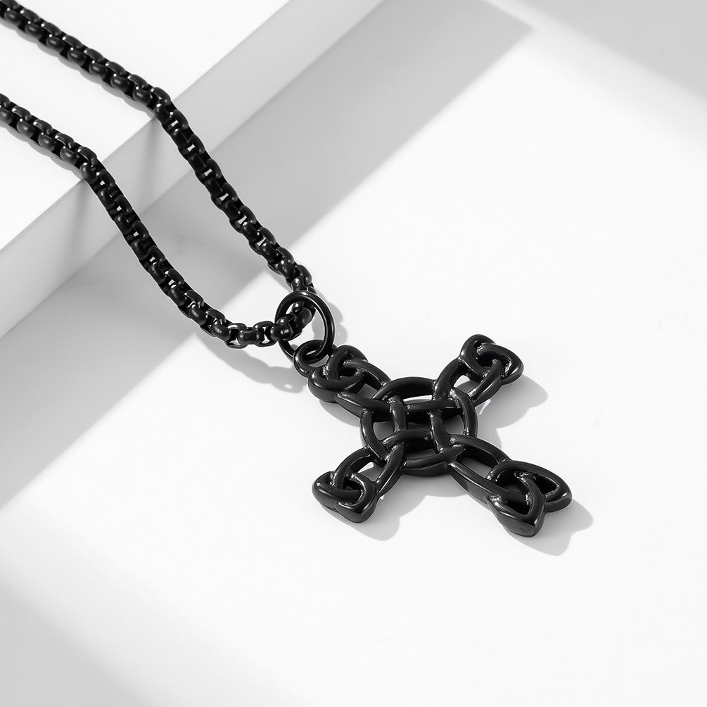 Planderful Titanium Steel Cross Necklace With Nordic Celtic Knot Personalized Pendant For Him And Her