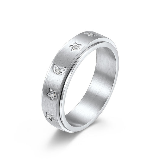 Planderful Personalized Zircon Star Moon Spinning Ring Stainless Steel Anxiety Relief For Stress Relief Seekers