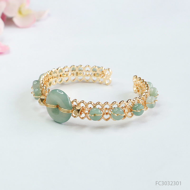 Blue Water Jadeite Peace Buckle Cuff