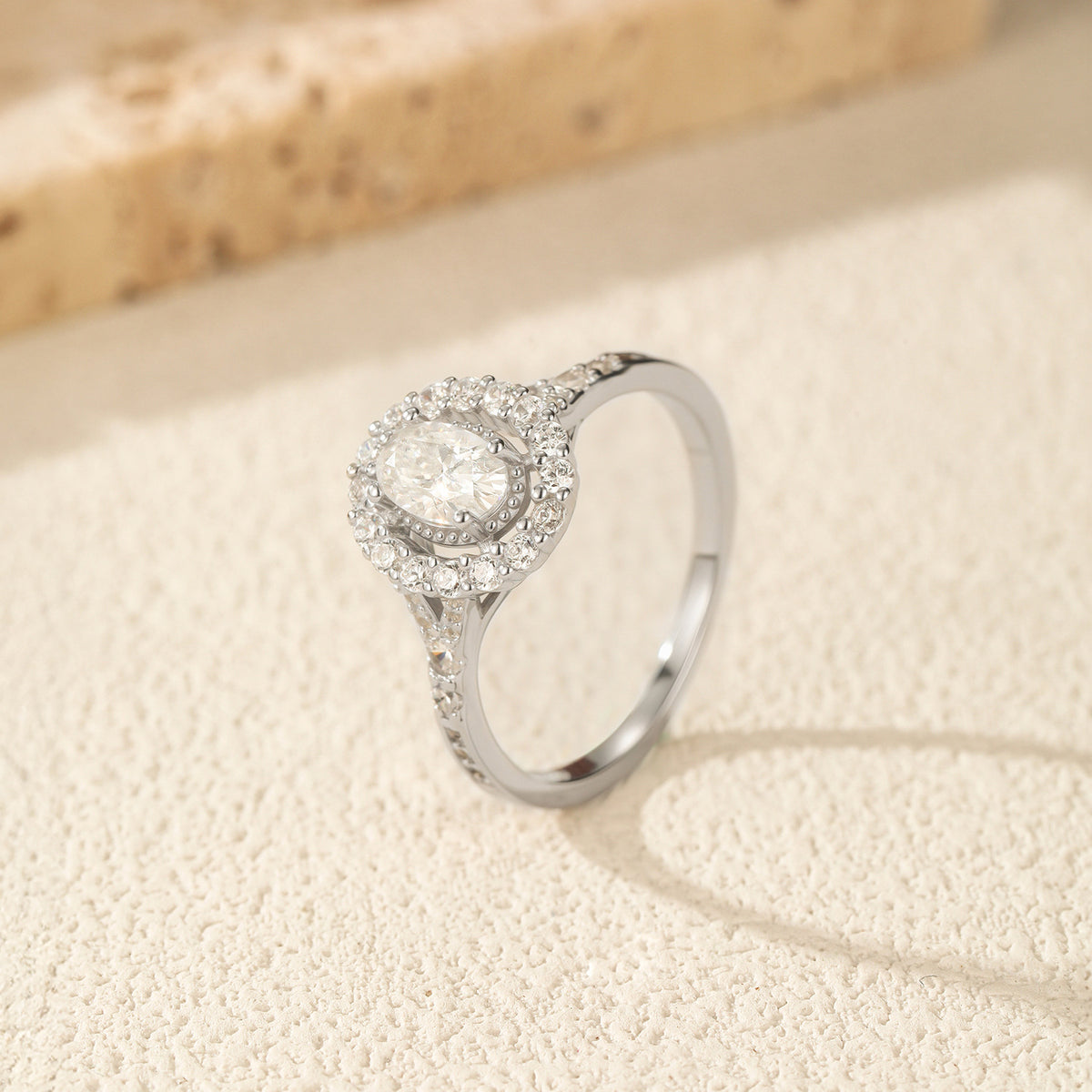 S925 Sterling Silver Oval Moissanite Statement Ring