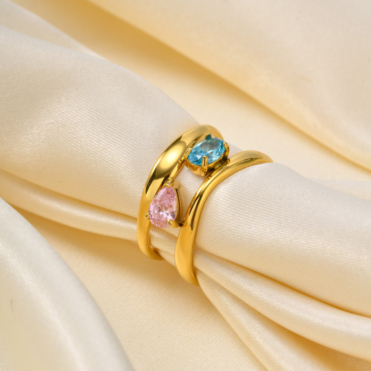 Version Of Design Blogger With Stainless Steel Double Zircon Open Ring