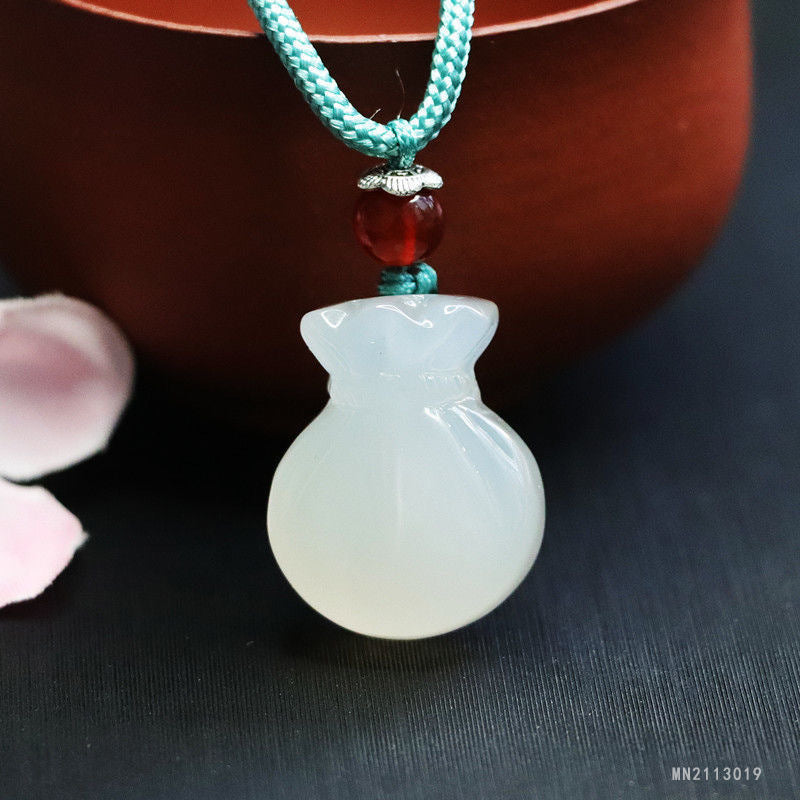 White Chalcedony Fortune Bag Pendant