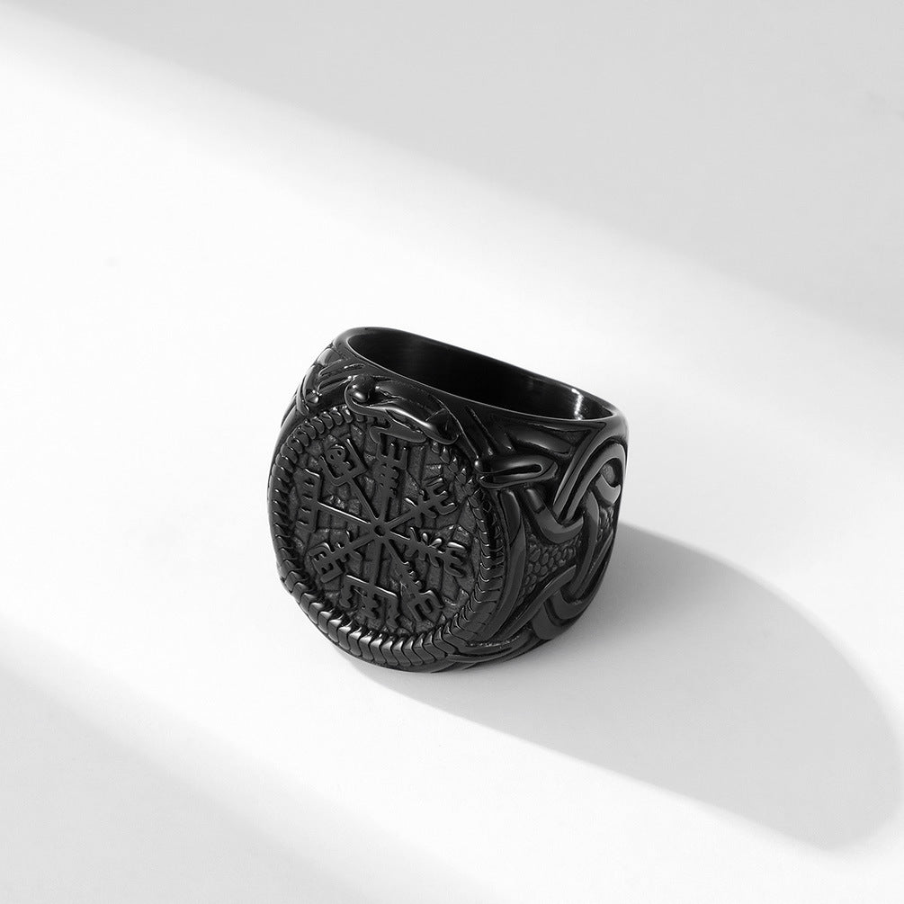 Nordic Viking Rune Titanium Steel Ring for Men Jewelry