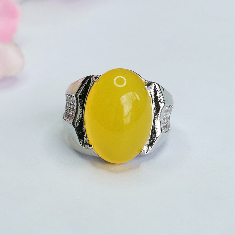 Yellow Chalcedony Sterling Silver Adjustable Ring with Wide Band