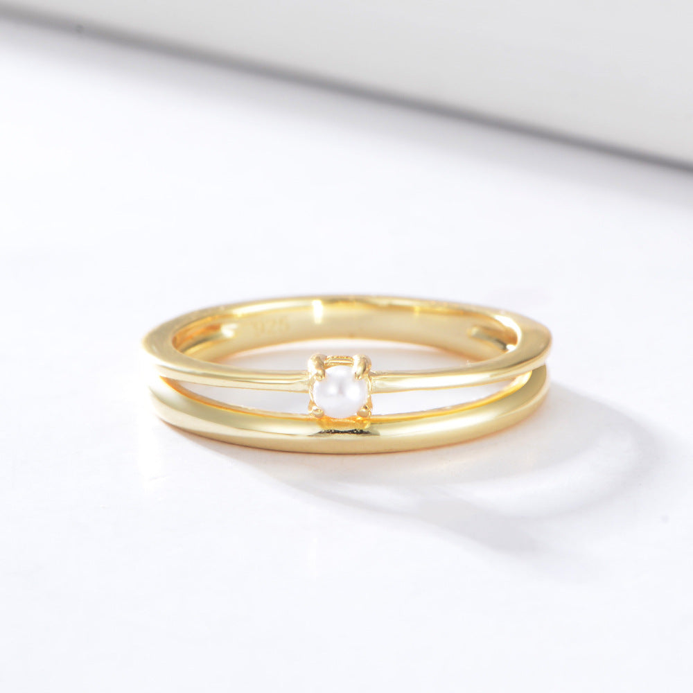 Light Jewelry Double-Layer Pearl Ring S925 Silver Jewelry Exquisite Cold Wind Index Finger