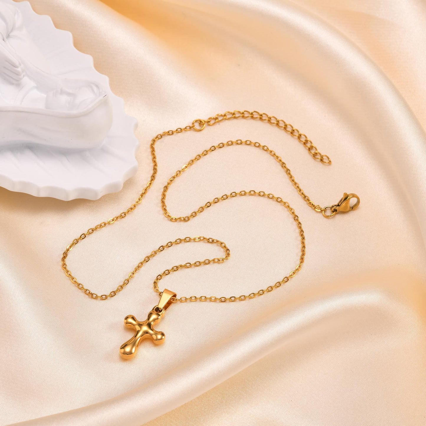 Jewelry Stainless Steel Cross Geometric Angel Pendant Gold Necklace Ladies