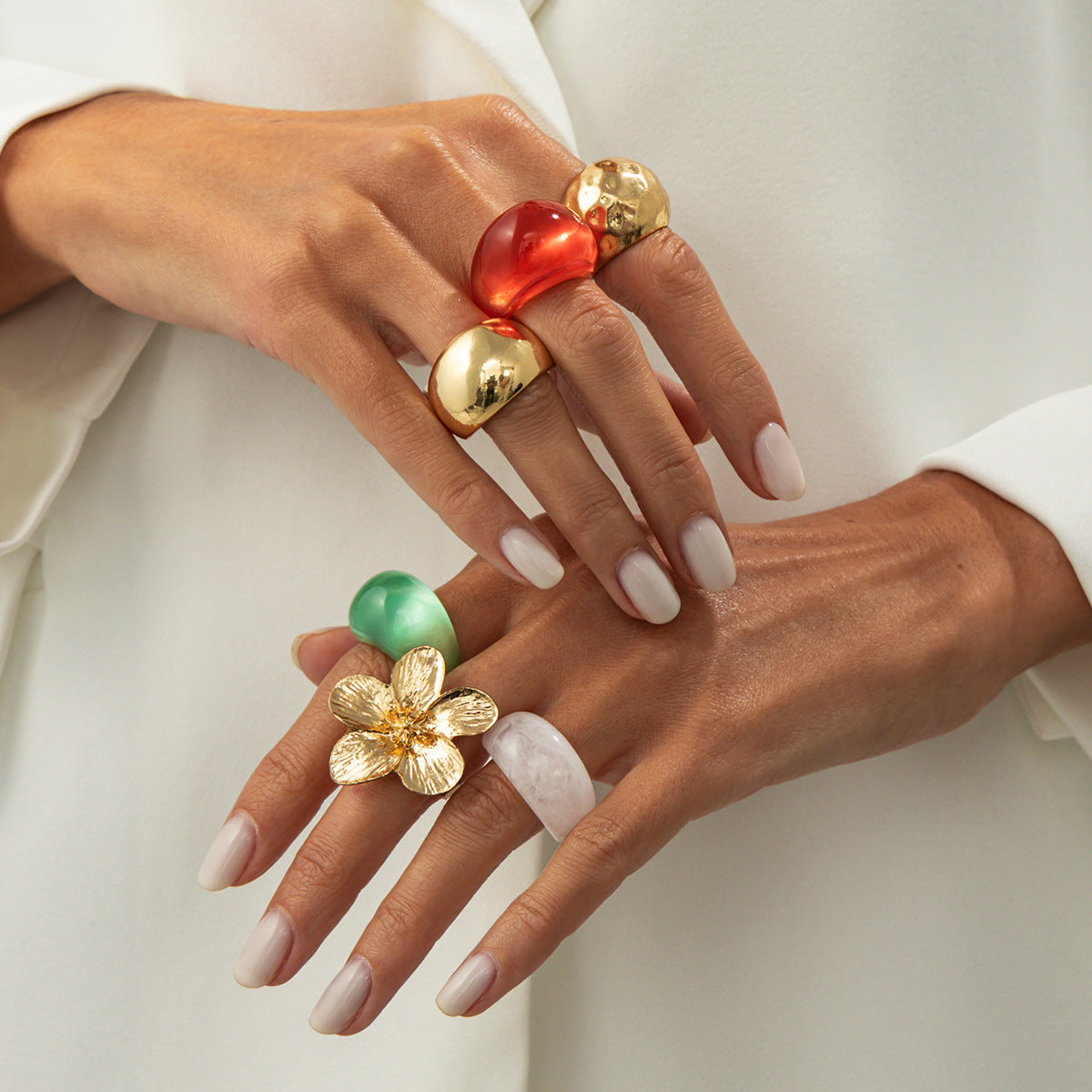 Planderful Resin Flower Ring Geometric Set Vienna Verve For Bold Trendsetters And Modern Wear