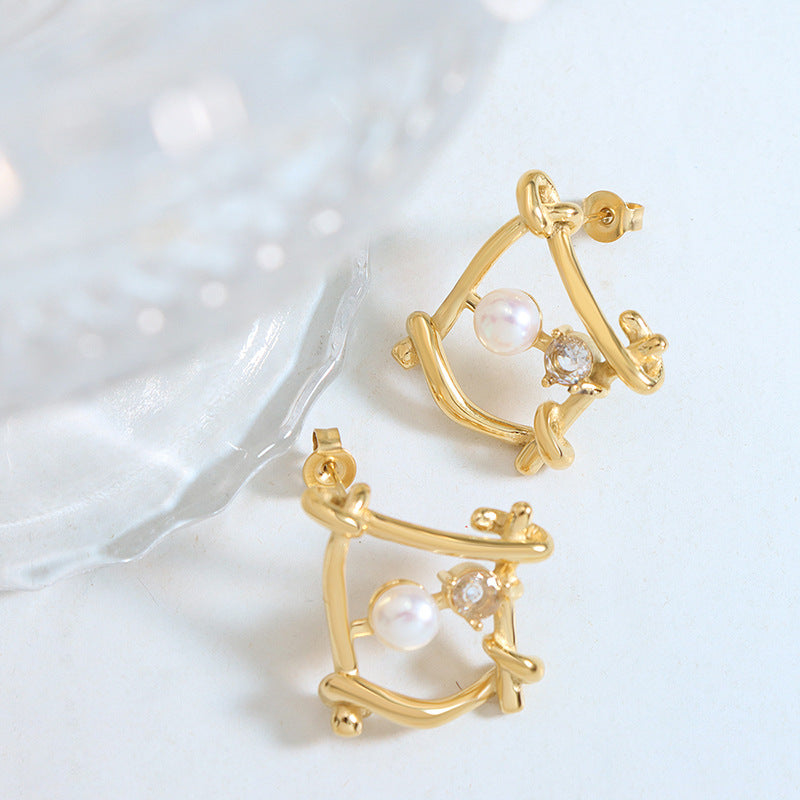 Geometric Freshwater Pearl and Zircon Earrings with a Personalized Twist