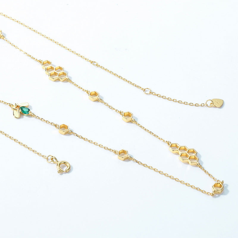 Honeycomb Green Zircon Bee Sterling Silver Necklace