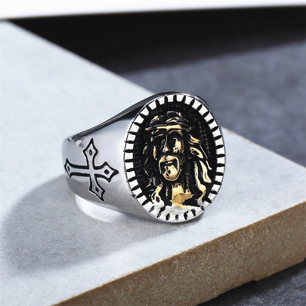 Wholesale Retro Cross Men's Titanium Steel Ring with Personalized Design