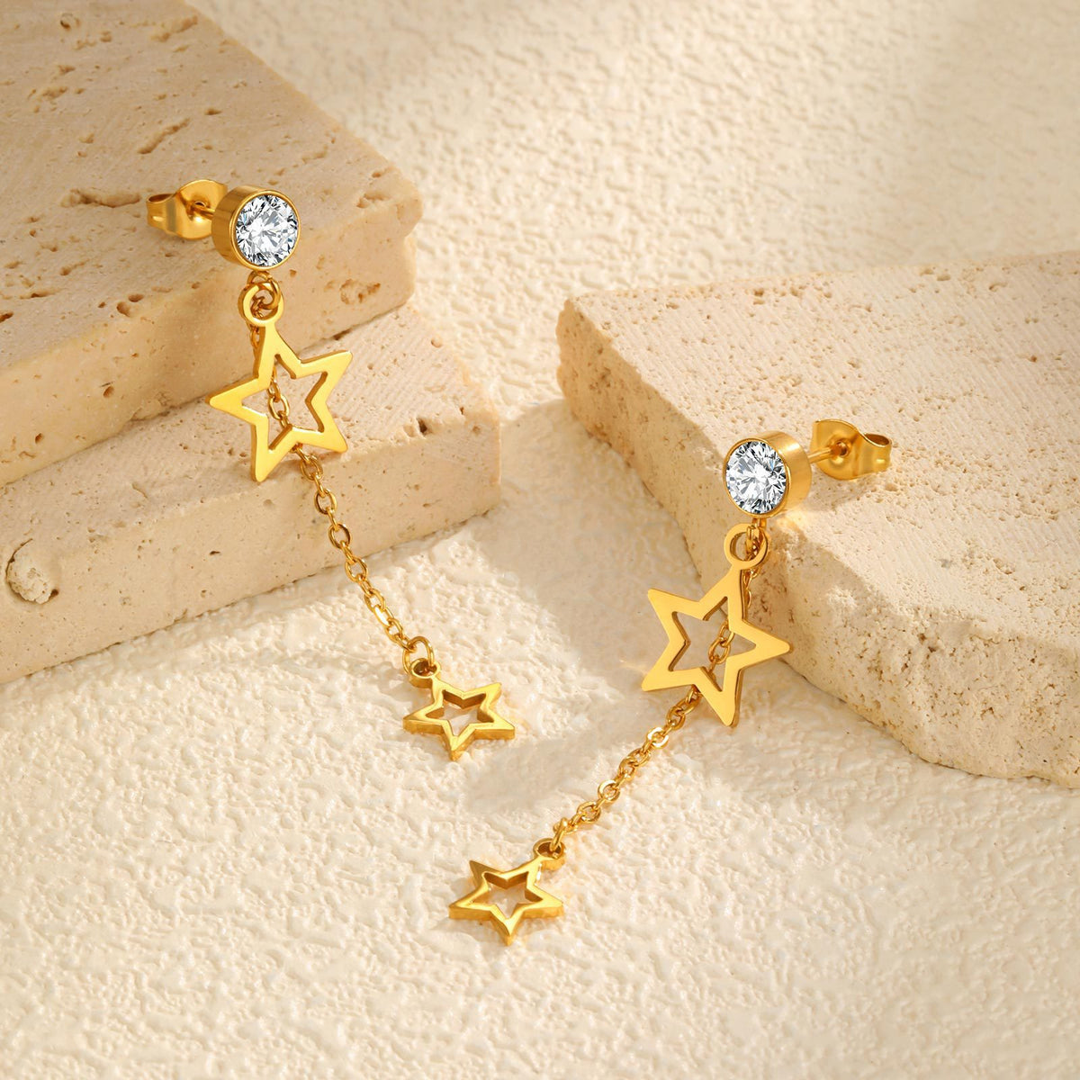 Gold-Tone Crystal Star Chain Drop Earrings