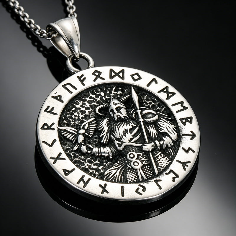 Vintage Aztec Solar Calendar Pendant Viking Celtic Odin Head Stainless Steel Men's Necklace