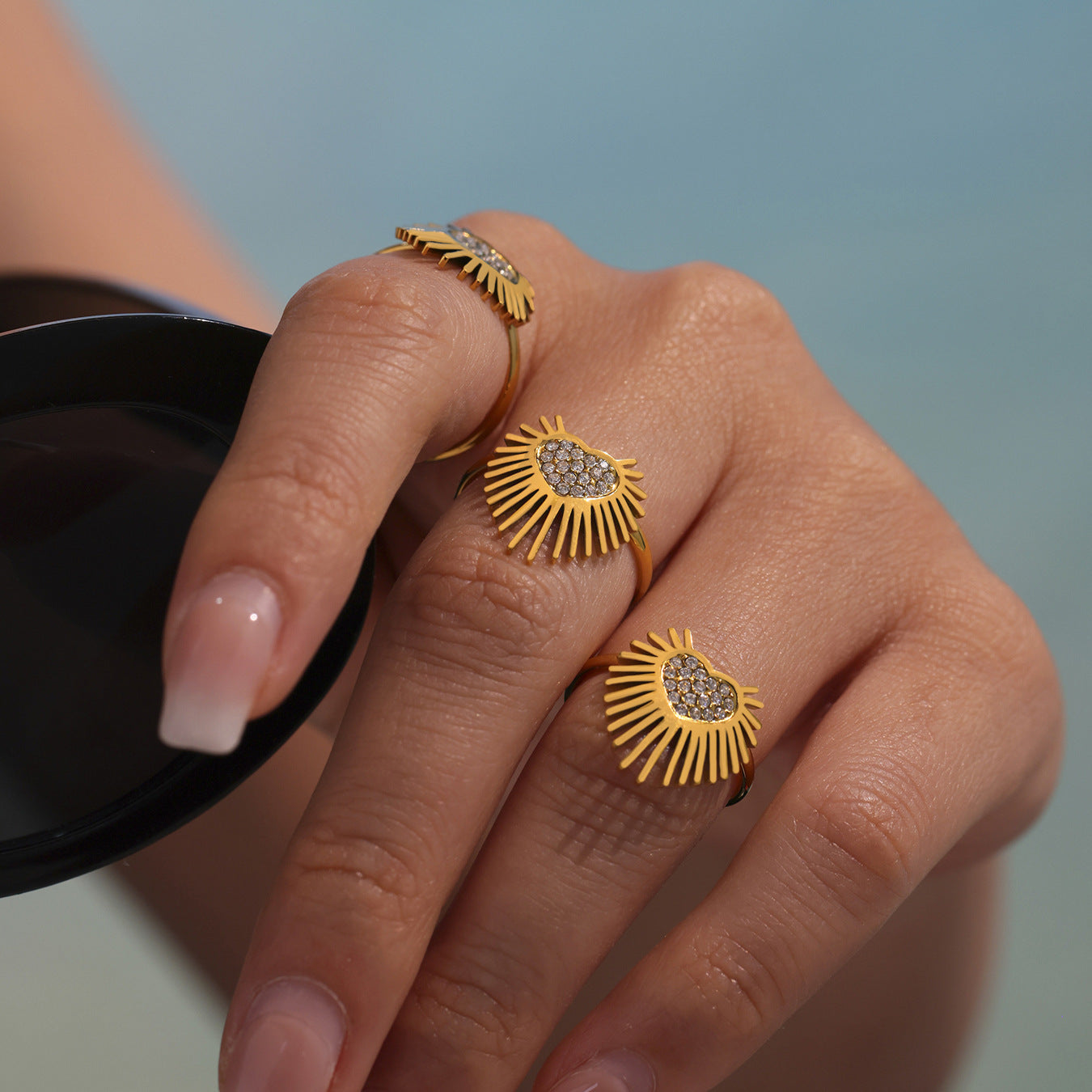 Planderful Open Zircon Wing Ring Size 7 For Women Stainless