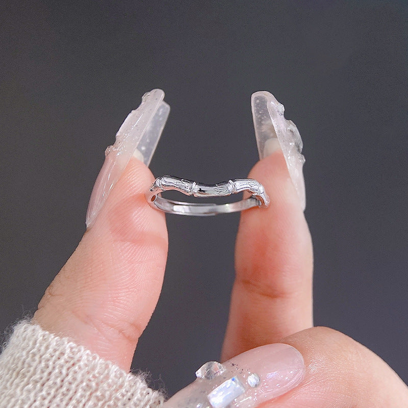 Bamboo Design Wave Opening Sterling Silver Ring